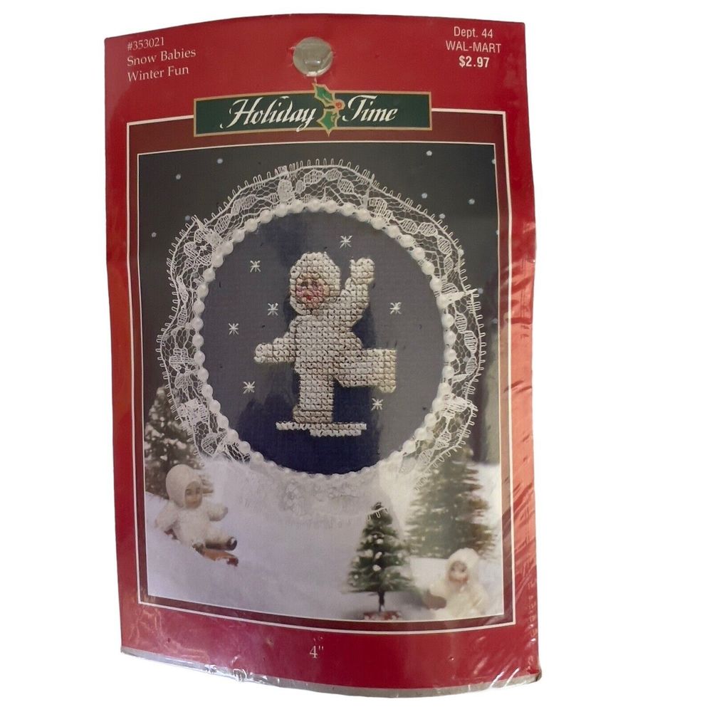 VTG Holiday Time Christmas Snow Babies Winter Fun Cross Stitch Kit #353021